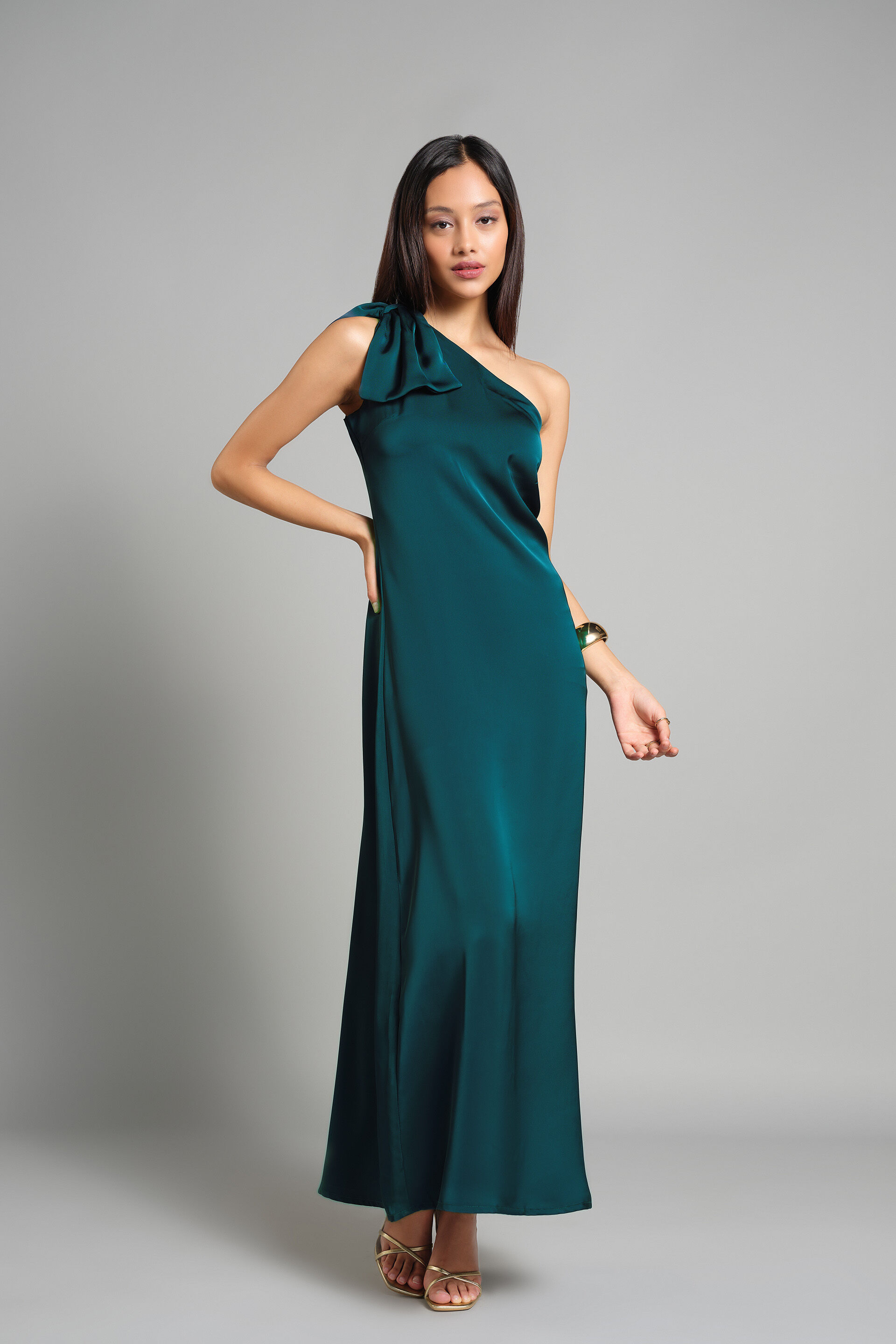 Perched Peacock Maxi Dress, Teal, image 4